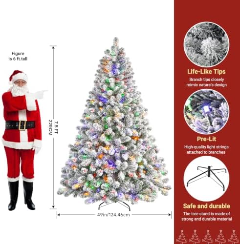 SHareconn 7.5ft Prelit Flocked Spruce Artificial Christmas Tree with Remote