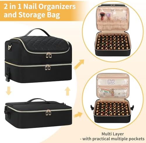 CUBETASTIC Portable Nail Polish Organizer Case Holds 117 Bottles - 3-Layer Nail Tech Kit with Storage Bag & Shoulder Strap, Extra Large Nail Supplies Travel Carrying Box