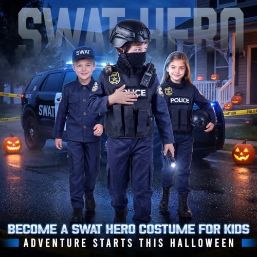 YADIYA Halloween SWAT Police Costume for Kids Boys Cop Costume Swat Vest