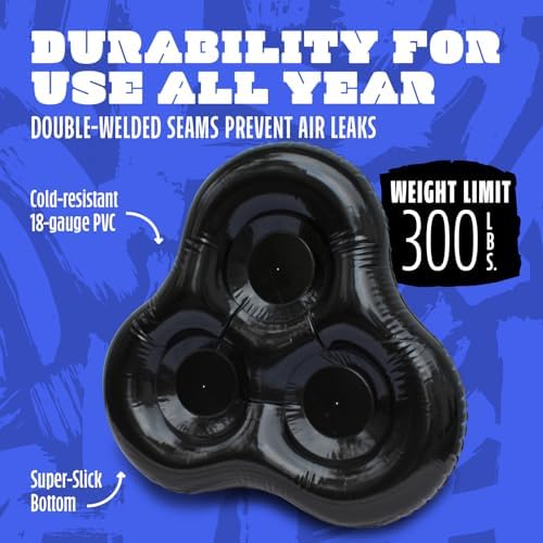 Flexible Flyer 60" Fireball Inflatable Tube Sled - 3-Person Snow Tube and Large Pool Float for Year Round Fun - Heavy Duty Triple Sled with Handles for Kids and Adults