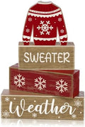 Lineshading 4 Pcs Christmas Table Decoration Wooden Block Signs Sweater