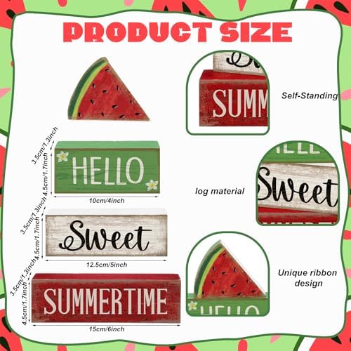 Moucuny 4 Pcs Summer Table Decor Watermelon Wooden Signs Farmhouse