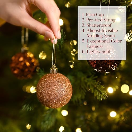 Valery Madelyn Christmas Tree Decorations Ornament Set for Fall Halloween, 50ct 2.36 Inches Bronze Copper Brown Shatterproof Christmas Ball Ornaments Hanging Xmas Holiday Party Decor