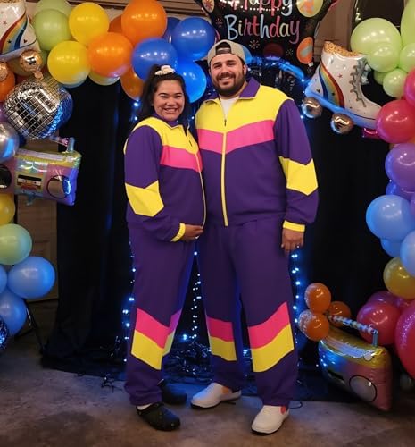UOUA 80s Outfit for Men 90s Costumes 2 Piece Long Sleeve Track Suit Set