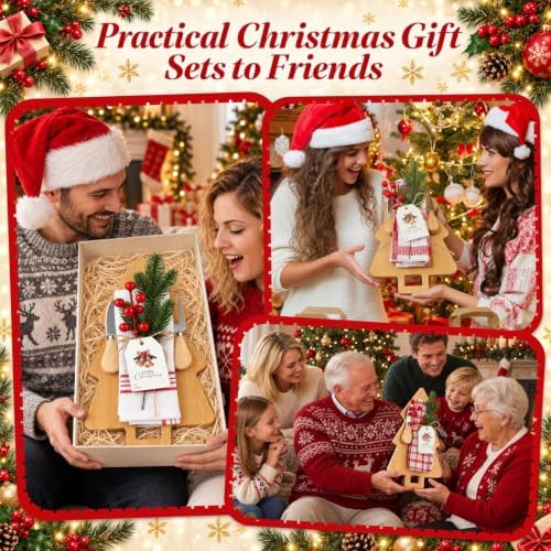 Fayoo 6 Set Christmas Tree Wooden Cutting Board Set, Kitchen Gifts Kit