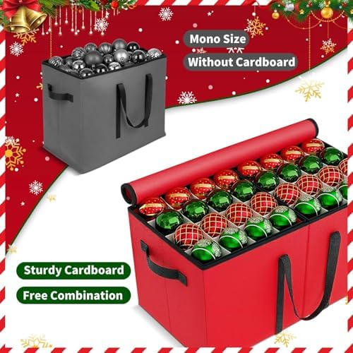 Christmas Ornament Storage Box, 8 Individual Trays with Handles, Red