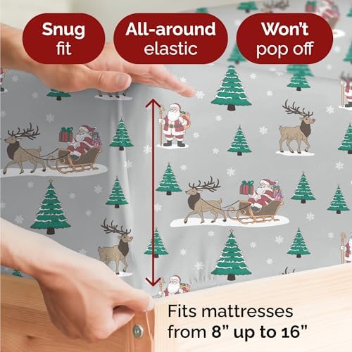 Christmas Sheet Set, Santa’s Sleigh, Holiday Xmas Bedding Set - Cal King