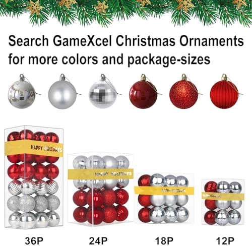 Silver & Red 2.5" Christmas Balls Christmas Tree Decoration Ornaments Shatterproof Hanging Balls for Birthday Halloween Holiday Wedding Decorations Set of 10pcs