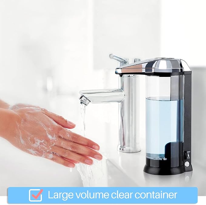 Secura 17oz Automatic Liquid Soap Dispenser, Touchless Battery Operated Hand Soap Dispenser with Adjustable Soap Dispensing Volume Control Dial, Personal Care Dispenser (Silver)