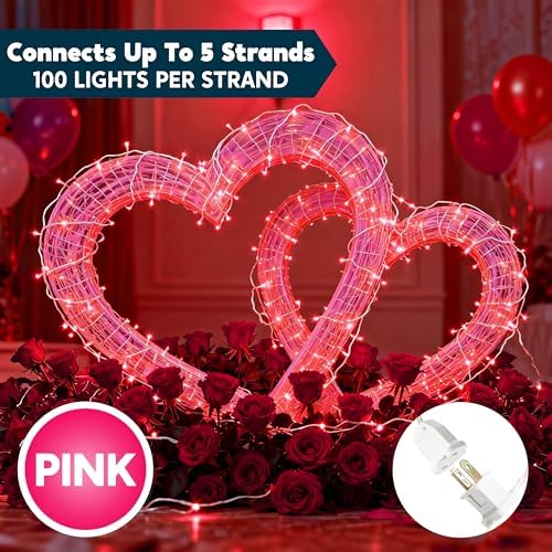 Joiedomi Christmas String Lights Indoor,200(2×100) Mini Pink Light,42.8 FT Lighting Decor for Dorm Classroom Bedroom Holiday Wedding Party Garland Birthday Festival,White Wire