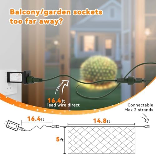 LitHome 14.8FT x 5FT Christmas Net Lights Outdoor Mesh Lights Connectable
