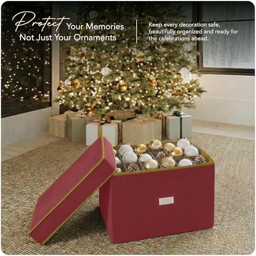 Covermates Adjustable Ornament Storage Box, 19.25" W x 13" D x 12.5" H, Red
