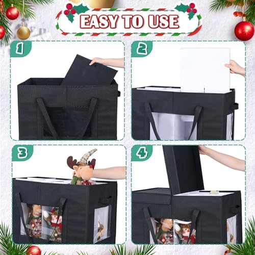Christmas Figurine Storage Box, 24”x18”x15” Ornament Storage Box, 2025 UpgradeNutcracker Storage Box, Figurine Storage with Dividers, Adjustable Extent Area for Figurines and Pocket, Black
