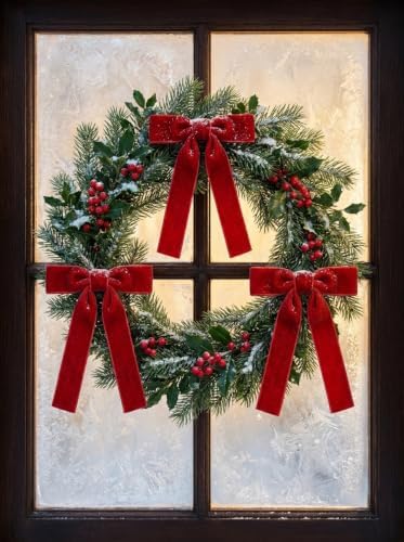 SIMISI RIBBON 24Pcs Christmas Velvet Ribbon Bows Decorations for Tree