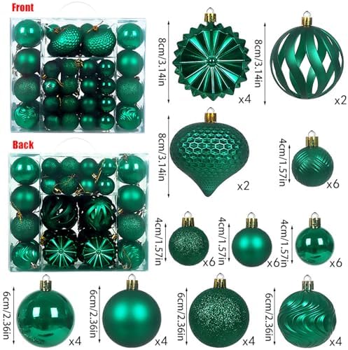 Christmas Tree Balls Ornaments Set, 48 Pcs Shatterproof Plastic Decorative Baubles Shiny Hanging Ball Ornaments for Xmas Tree Holiday Party Wedding Decoration, Emerald Green