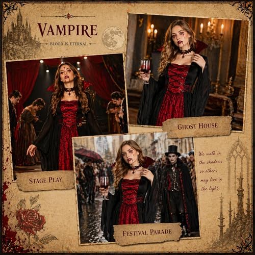 Vampire Costume for Women Gothic Vampire Witch Dress Halloween Adult