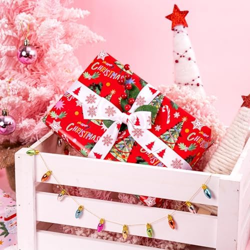 WRAPAHOLIC 30 Inch Christmas Wrapping Paper Roll - Jumbo Roll Red and Pink Santa Claus Cup, Christmas Tree Holiday Design - 4 Rolls - 30 Inch x 120 Inch Per Roll