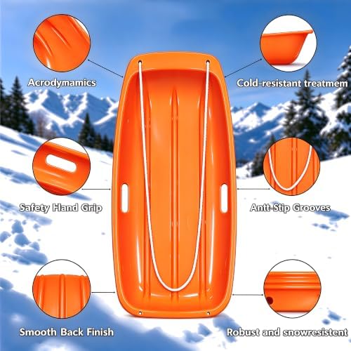 35" Snow Sled for Kids & Adults, Cold Resistant Flexible Toboggan