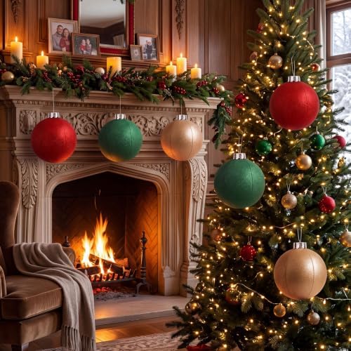 Jetec 6 Pcs 10 Inch Christmas Ball Ornaments Silver Cap, Green, Gold, Red