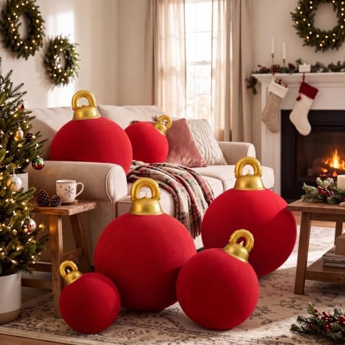 Jenaai 6 Pcs Red Giant Velvet Christmas Inflatable Ball Ornament