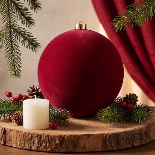 Threan 8 Inch Large Burgundy Velvet Christmas Ball Ornaments