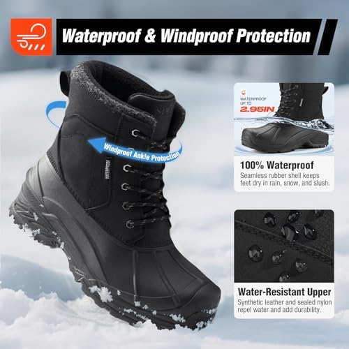 Men's Snow Boots, Insulated Waterproof Winter Duck Boots