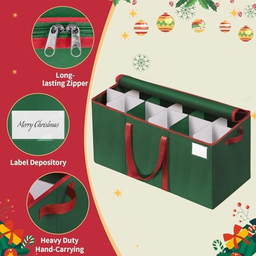 EverMerry Nutcracker and Figurine Collectibles Storage Box， Large Ornament Storage Organizer Stores Up to 12 Holiday Figurines-Carolers, Santa Figure, or Nut Cracker Ornaments (Green/15 Inches)