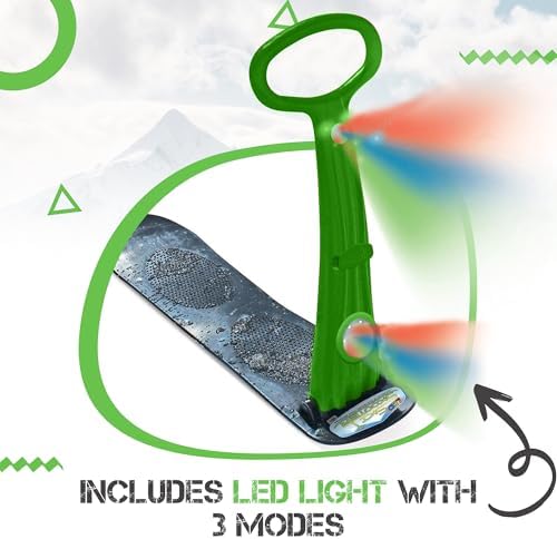 Geospace Winter Fun Foldable Snow Scooter, Ski Skate, Ski Skooter, Snow Sled, Kids Snowboard with 2 LED Light– Multi-Purpose Portable Sandboard, Snow Skate, and Kids/Teenager Sled for All Ages