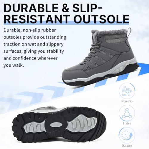 Snow Boots for Men Winter Waterproof Warm Fur Lined Shoes Non Slip Ankle