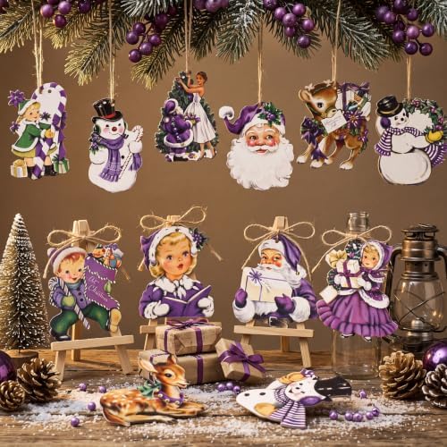 Huwena 36 Pcs Vintage Christmas Tree Ornaments, Classic, Purple