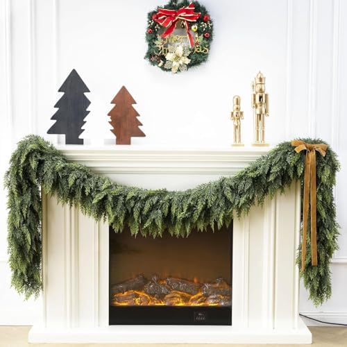 9Ft Christmas Garland,Real Touch Cedar Garland,Realistic Faux Pine Garlands