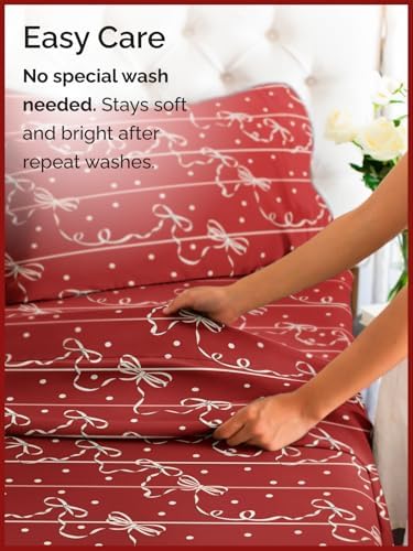 Christmas Sheet Set, Christmas Ribbon, Holiday Xmas Bedding Set - King Size