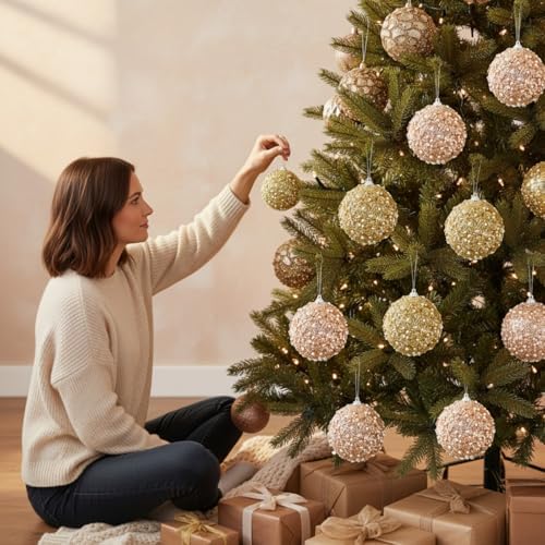 Lyrow 24 Pcs 4" Christmas Ball, Champagne Gold,Rose Gold