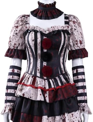 Women Scary Clown Costume Dress Halloween Cosplay Outfit