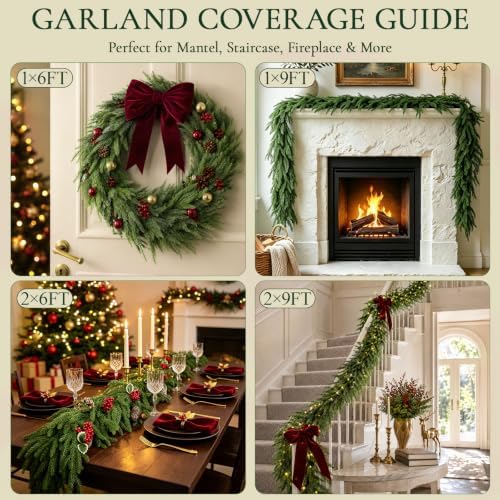 6FT Artificial Norfolk Pine Garland, Real Touch Greenery Garland for Mantel Fireplace Staircase Table Door Wall Window Indoor Outdoor Christmas Decorations