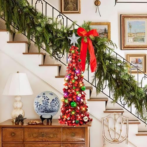N&T NIETING Pop Up Christmas Tree with Lights & Ornaments, 3FT, Red