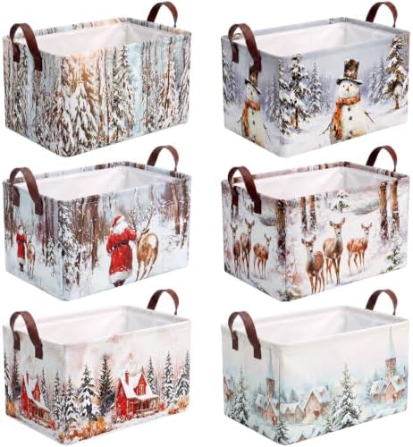 CHENGU 6 Pack Christmas Storage Bins Collapsible Rustic Christmas Baskets