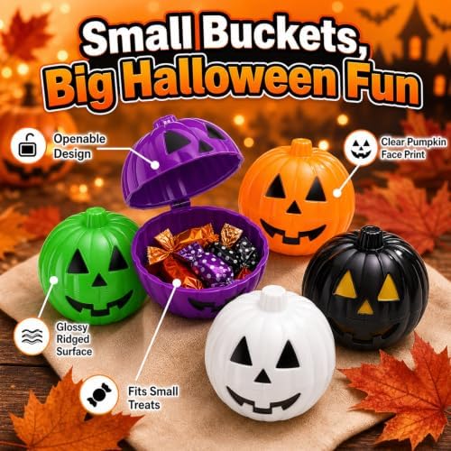 100Pcs Halloween Pumpkin Candy Holders, Plastic Mini Pumpkin Bucket