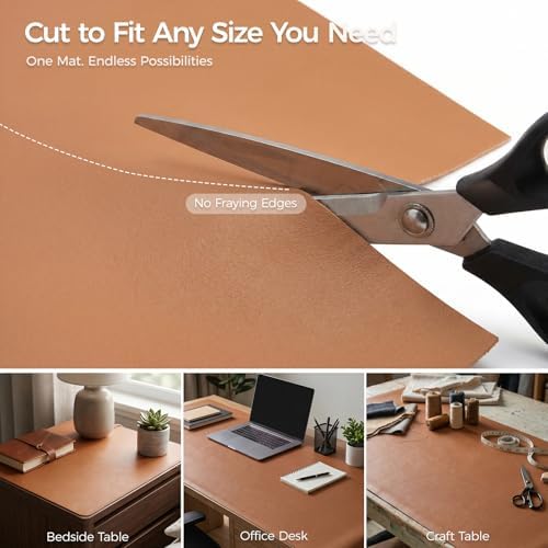 1.6mm Thick Leather 16x36 Inch Non-Slip Mat, Waterproof Countertop Protector, Wide Coffee Station/Large Office Desk Pad, Caramel Brown