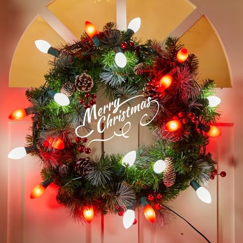 C9 Christmas Lights Outdoor, 100Ft 50 LED Red & Pure White String Lights