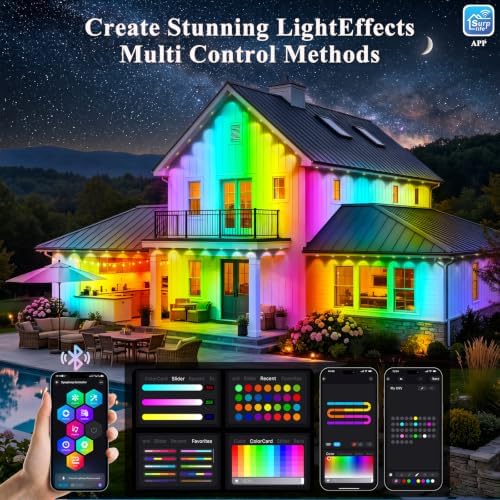 600FT Permanent Outdoor Lights, Smart RGB+IC Eaves Lights for House, App & Remote Control, LED Roofline Lights, Waterproof Exterior House Lights for Year-Round Christmas & Holiday Lighting