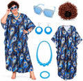 Women's Landlady Costume, 6-Piece Caftan Dress Curly Wig Jewelry & Sunglass