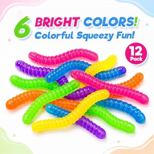 JA-RU IRRE-Squish-TIBLE Sqweezy Worms 12-Worms, Stretchy Sensory Toy 6-Pack