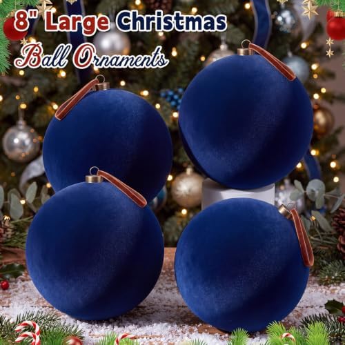 Weysat 6 Pcs 8 Inch Giant Velvet Christmas Ball Ornaments, Navy Blue
