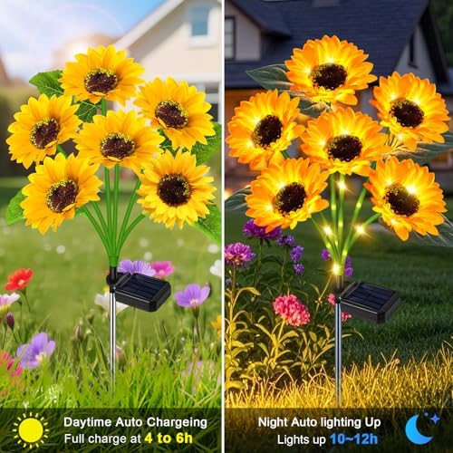 Solar Sunflower Lights 4 Pack 24 Flowers Gift for Mom