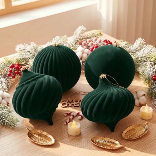 Civaner 4 Pcs Large Velvet Christmas Ball,8 Inch,Green