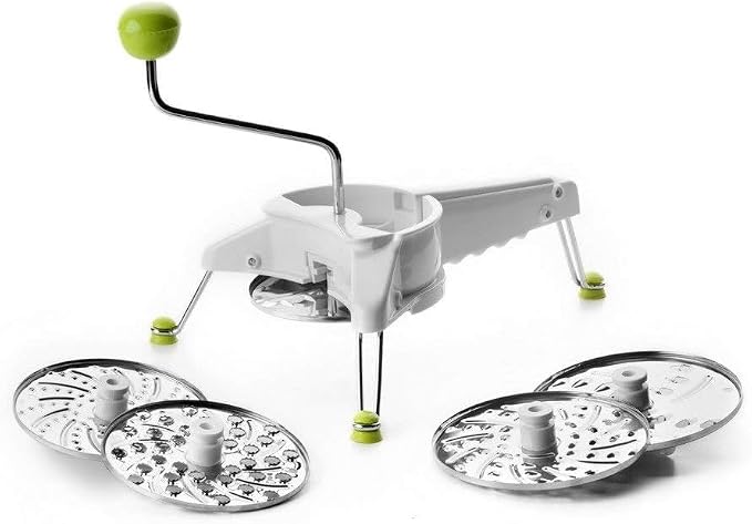 IBILI Mouli Rotary Cheese Grater 5-in-1 with Hand Crank | Made in Spain | Mandoline Slicer Vegetable Chopper for Parmesan Cheese, Nuts & Fruits | Includes 5 Stainless Steel Interchangeable Blades