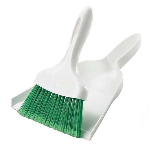 Libman Commercial 1031 Dust Pan with Whisk Broom, Polypropylene, 10" Wide Pan, White with Green Bristles (Pack of 6)