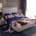 Castle Fairy Christmas Trees Bed Sheet Queen Set Santa Claus and Snowman Sheets Sets Adults Bedroom Decor Starry Sky Microfiber Bedding Set with Flat,Fitted Sheet,2 Pillow Cases