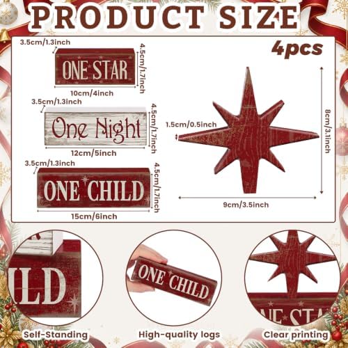 Lineshading 4 Pcs Christmas Nativity Table Decor, Bethlehem Star Wood Sign